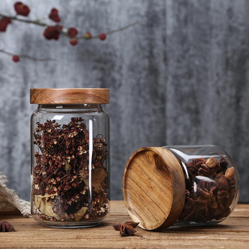 Acacia Wood Glass Kitchen Storage Containers