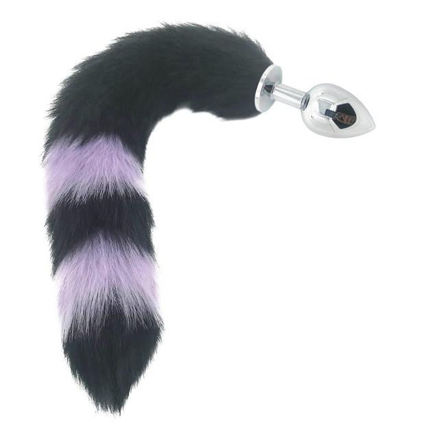 Black Fox Tail Anal Butt Plug Faux Fur Stainless Steel Cosplay Bdsm Pet Play