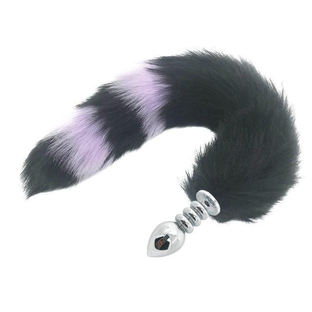 Black Fox Tail Anal Butt Plug Faux Fur Stainless Steel Cosplay Bdsm Pet Play