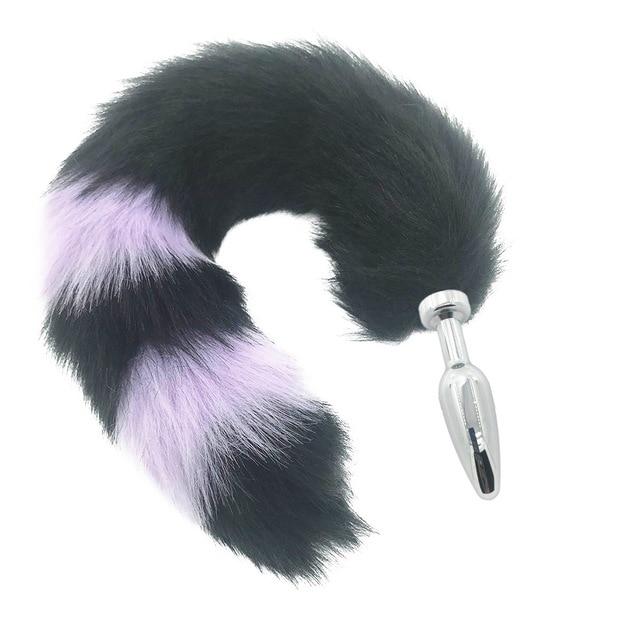 Black Fox Tail Anal Butt Plug Faux Fur Stainless Steel Cosplay Bdsm Pet Play