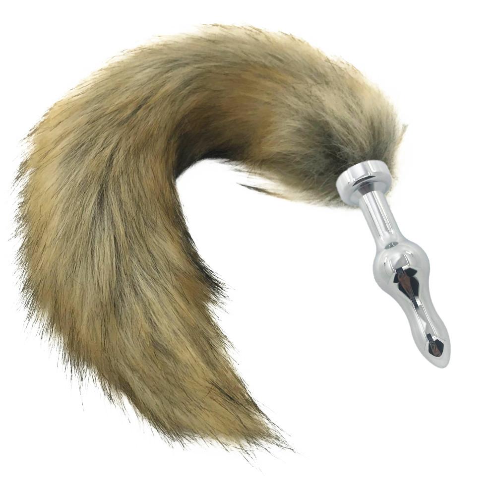 Brown Fox Tail Stainless Steel Anal Butt Plug Pet Play Bdsm