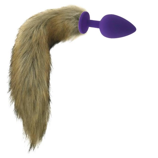 Brown Fox Tail Stainless Steel Anal Butt Plug Pet Play Bdsm