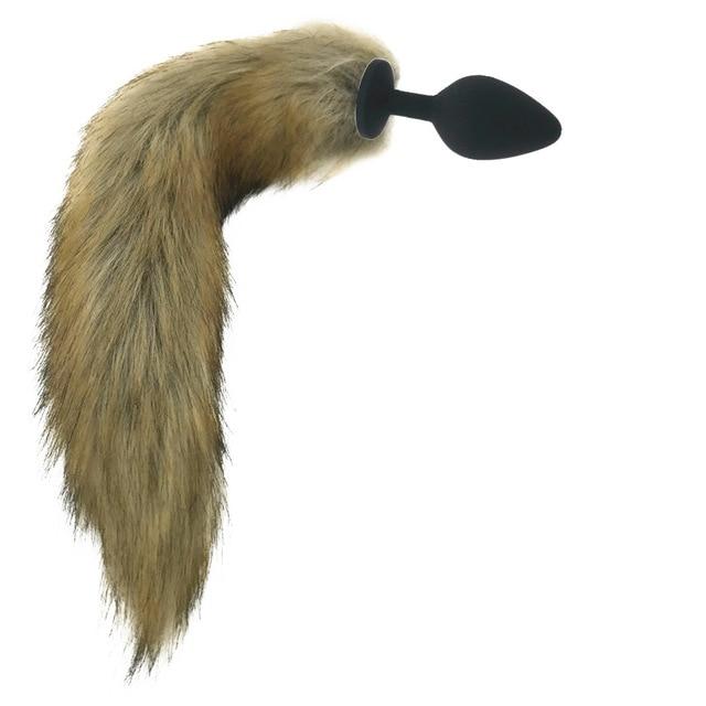 Brown Fox Tail Stainless Steel Anal Butt Plug Pet Play Bdsm