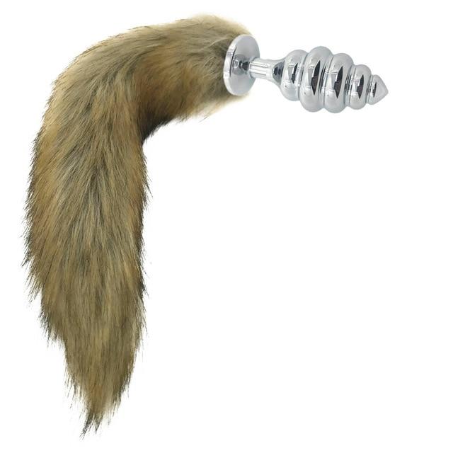 Brown Fox Tail Stainless Steel Anal Butt Plug Pet Play Bdsm