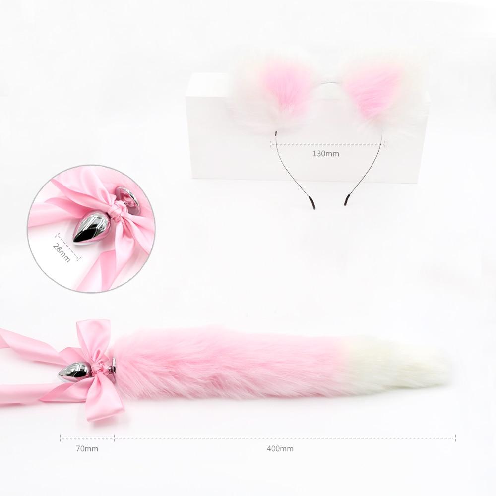 1 Sets of House Of Dasein 1 Sets Pink White Ears Headband Kitten Or Rabbit Tail Metal Butt Plug