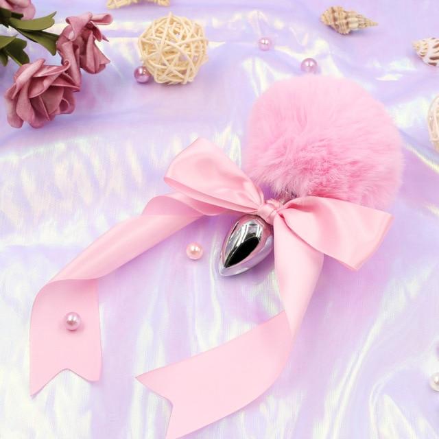 1 Sets of House Of Dasein 1 Sets Pink White Ears Headband Kitten Or Rabbit Tail Metal Butt Plug