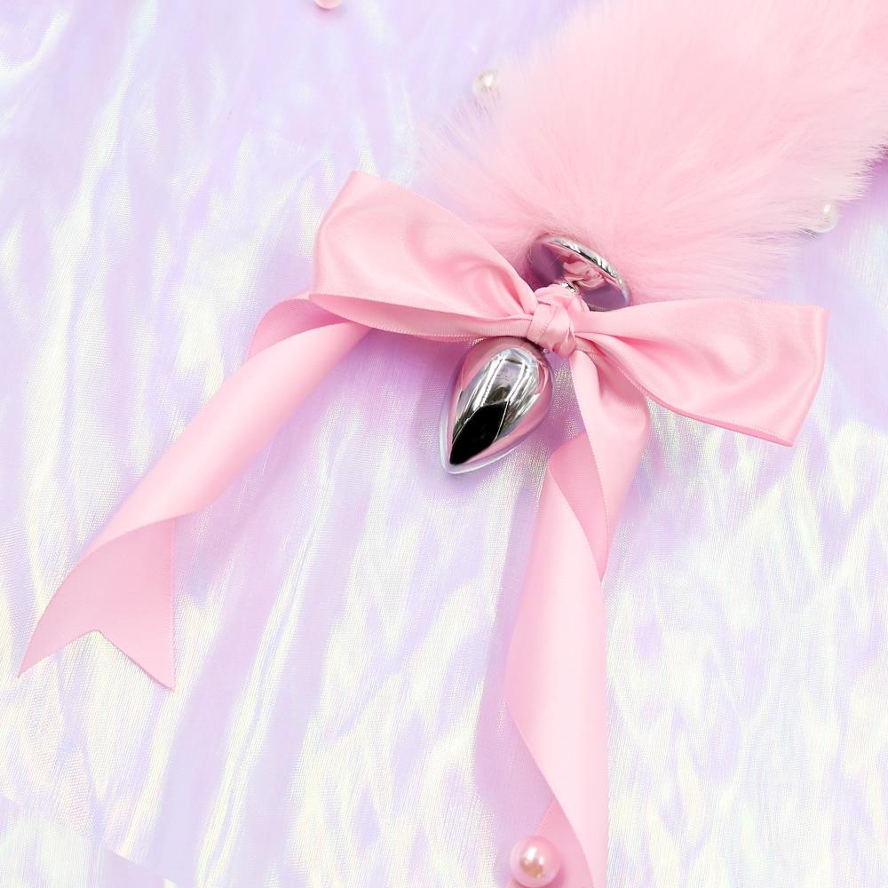 1 Sets of House Of Dasein 1 Sets Pink White Ears Headband Kitten Or Rabbit Tail Metal Butt Plug