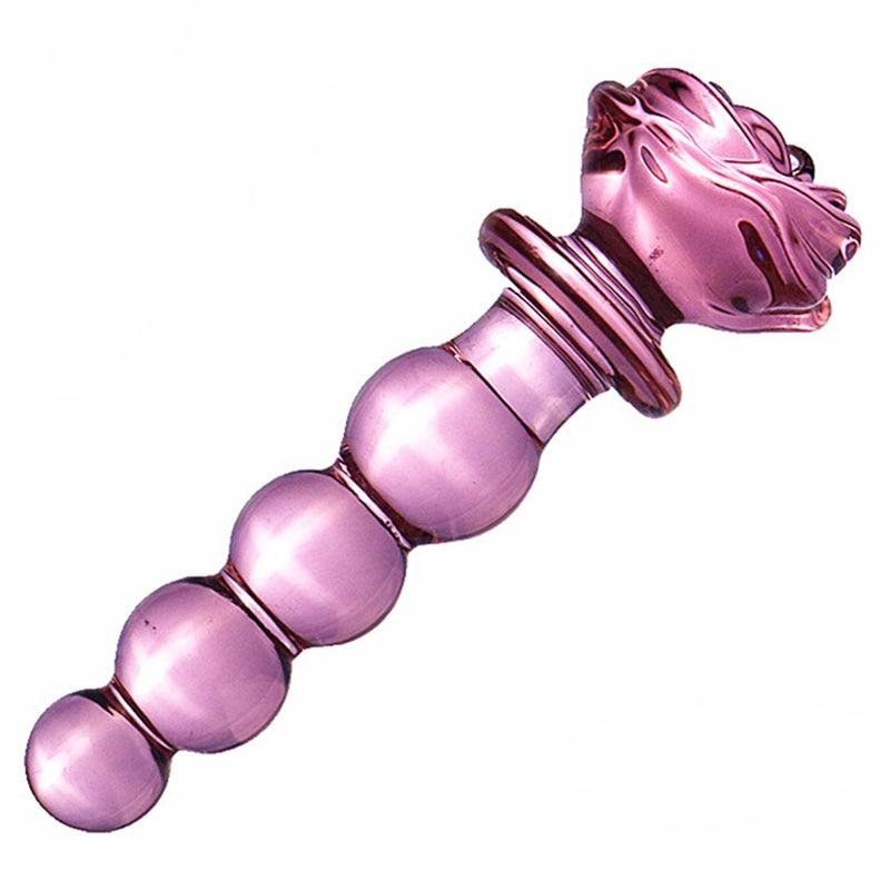 Pink Rose Smooth Anal Beads Butt Plug Glass Dildo