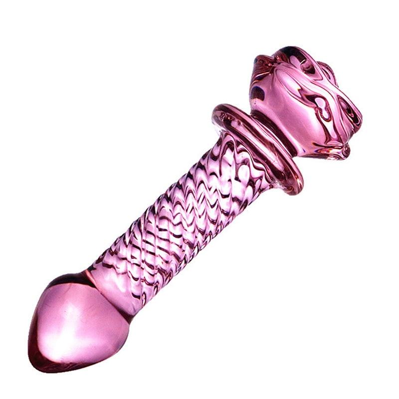 Pink Rose Smooth Anal Beads Butt Plug Glass Dildo