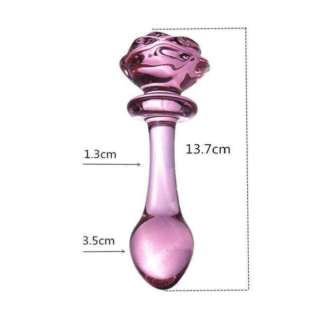 Pink Rose Smooth Anal Beads Butt Plug Glass Dildo