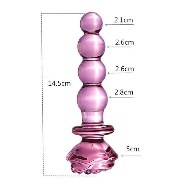 Pink Rose Smooth Anal Beads Butt Plug Glass Dildo