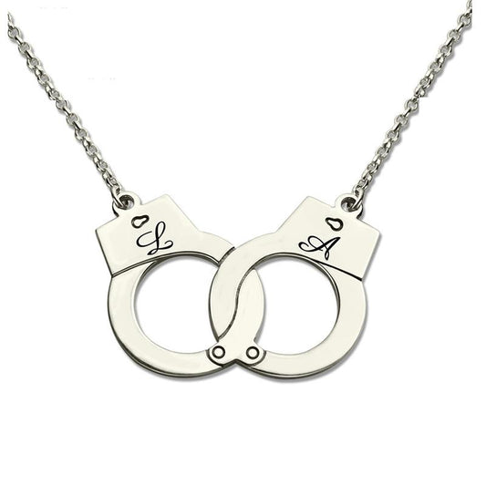 Custom Initials Necklace Pendant Handcuffs Symbolic Jewellery Bdsm