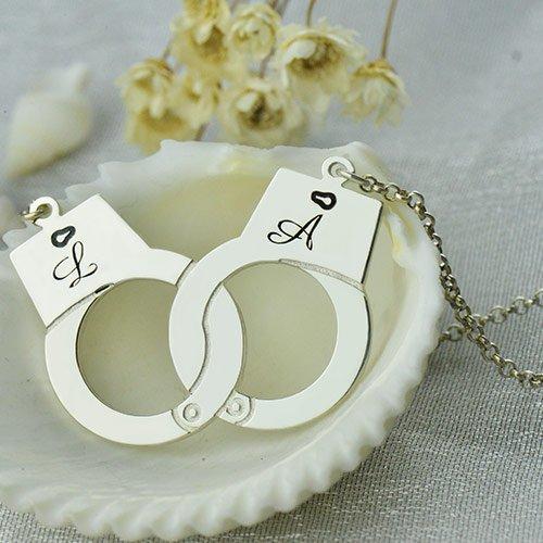 Custom Initials Necklace Pendant Handcuffs Symbolic Jewellery Bdsm