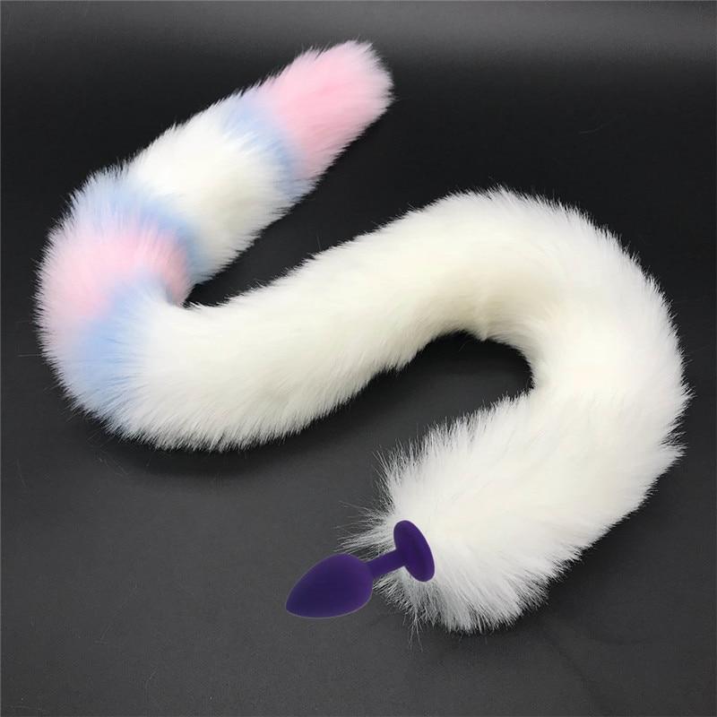 Stainless Steel Anal Plug With 80Cm Long Fur Tail Bdsm Pet Play Fox Kitten