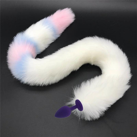 Stainless Steel Anal Plug With 80Cm Long Fur Tail Bdsm Pet Play Fox Kitten