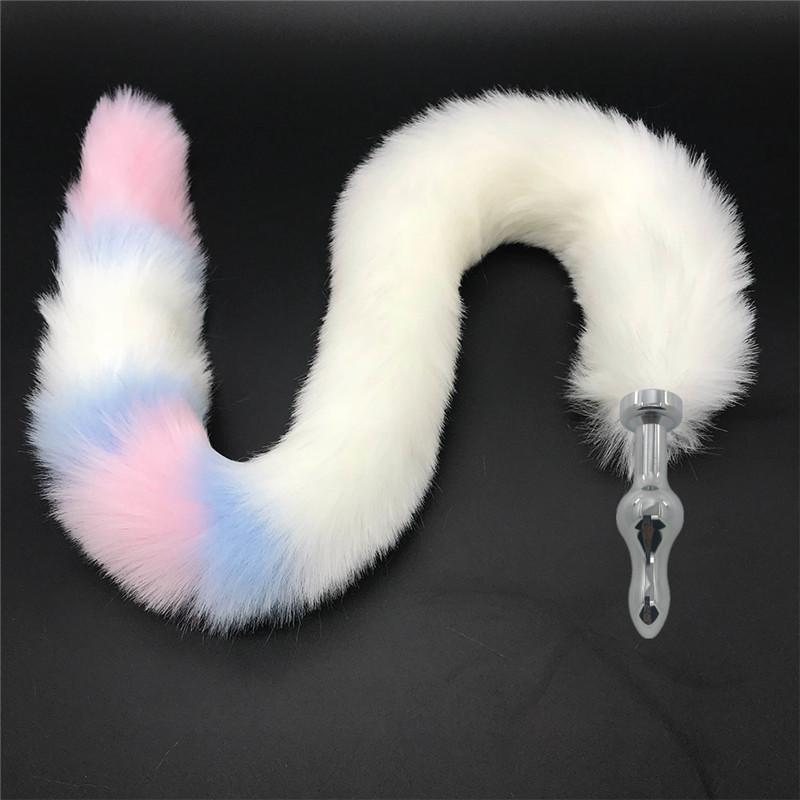 Stainless Steel Anal Plug With 80Cm Long Fur Tail Bdsm Pet Play Fox Kitten