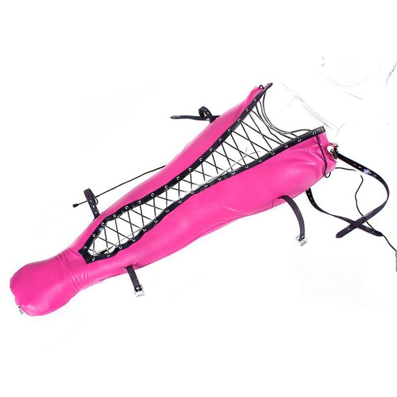 Bdsm Pink Pu Leather Leg Binder Mermaid Body Sack Bondage Restraints