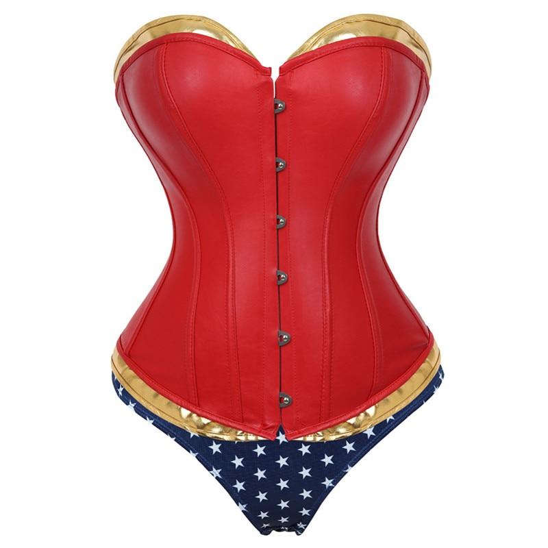 Wonder Woman Faux Leather Corset Costume With Blue Pants Cosplay Superhero