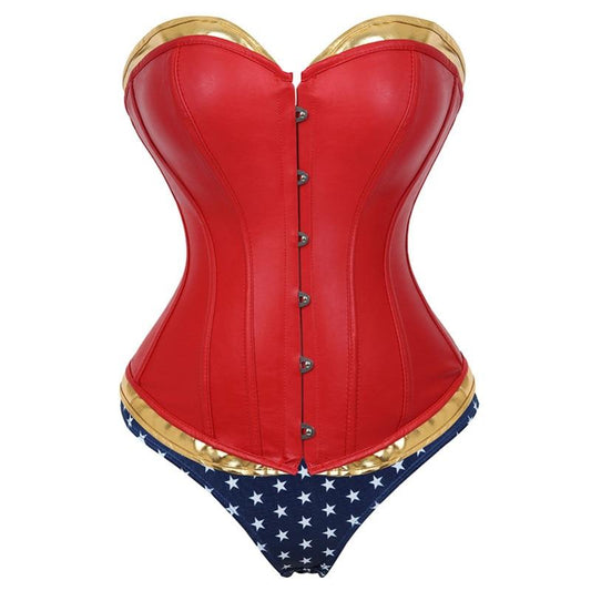Wonder Woman Faux Leather Corset Costume With Blue Pants Cosplay Superhero