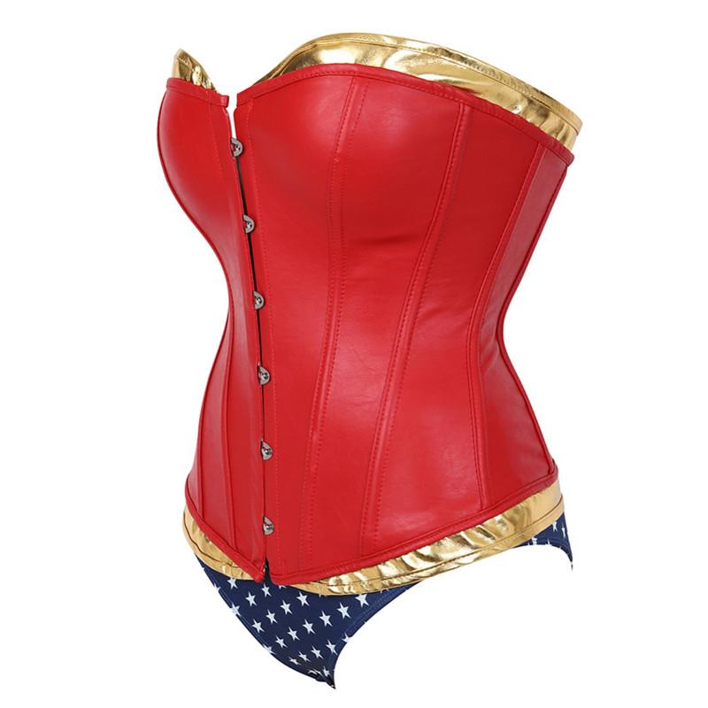 Wonder Woman Faux Leather Corset Costume With Blue Pants Cosplay Superhero