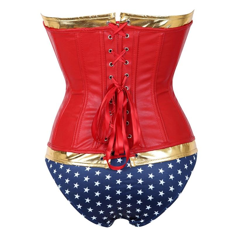 Wonder Woman Faux Leather Corset Costume With Blue Pants Cosplay Superhero