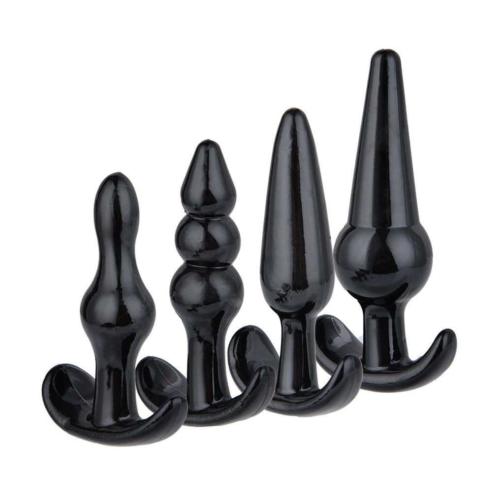 7Pcs Black Trainer Butt Plug Set Anal Beads Vibrator