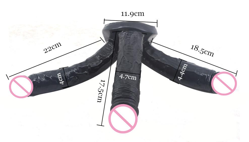 Big Three Dildo Dong Triple Penetration Purple Brown Flesh Realistic Penis Large