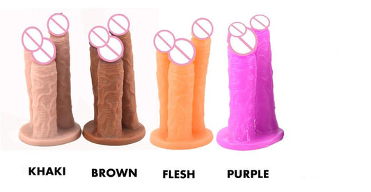 Big Three Dildo Dong Triple Penetration Purple Brown Flesh Realistic Penis Large