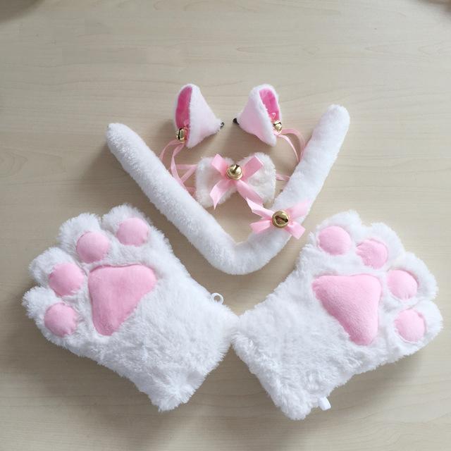 Plush Cat Ears Paws Gloves Tail Anime Cosplay Kitten Pet Play Bdsm Kink Fetish