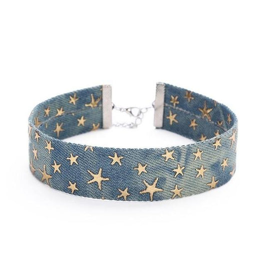 Day Collar Blue Star Choker Distressed Denim Necklace Fetish Kink