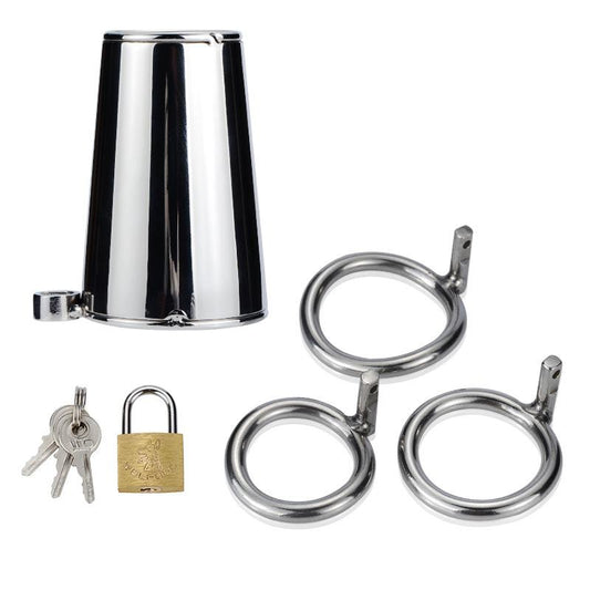 Stainless Steel Solid Cage Chastity Device Padlock Cock Ring Bdsm Fetish