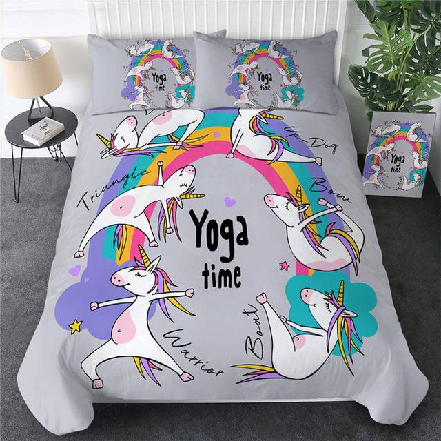 Rainbow Yoga Time Quilt Cover 3Pcs Set Bedroom Dcor Littles