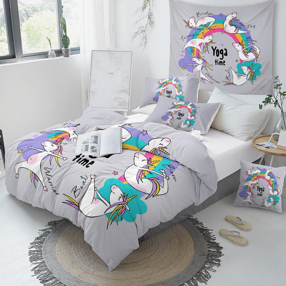 Rainbow Yoga Time Quilt Cover 3Pcs Set Bedroom Dcor Littles