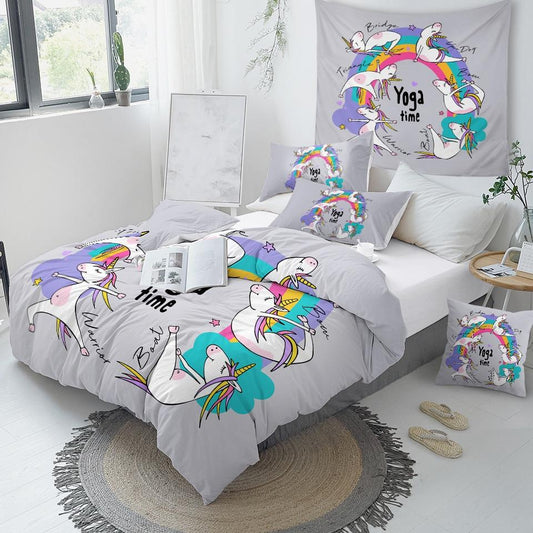 Rainbow Yoga Time Quilt Cover 3Pcs Set Bedroom Dcor Littles