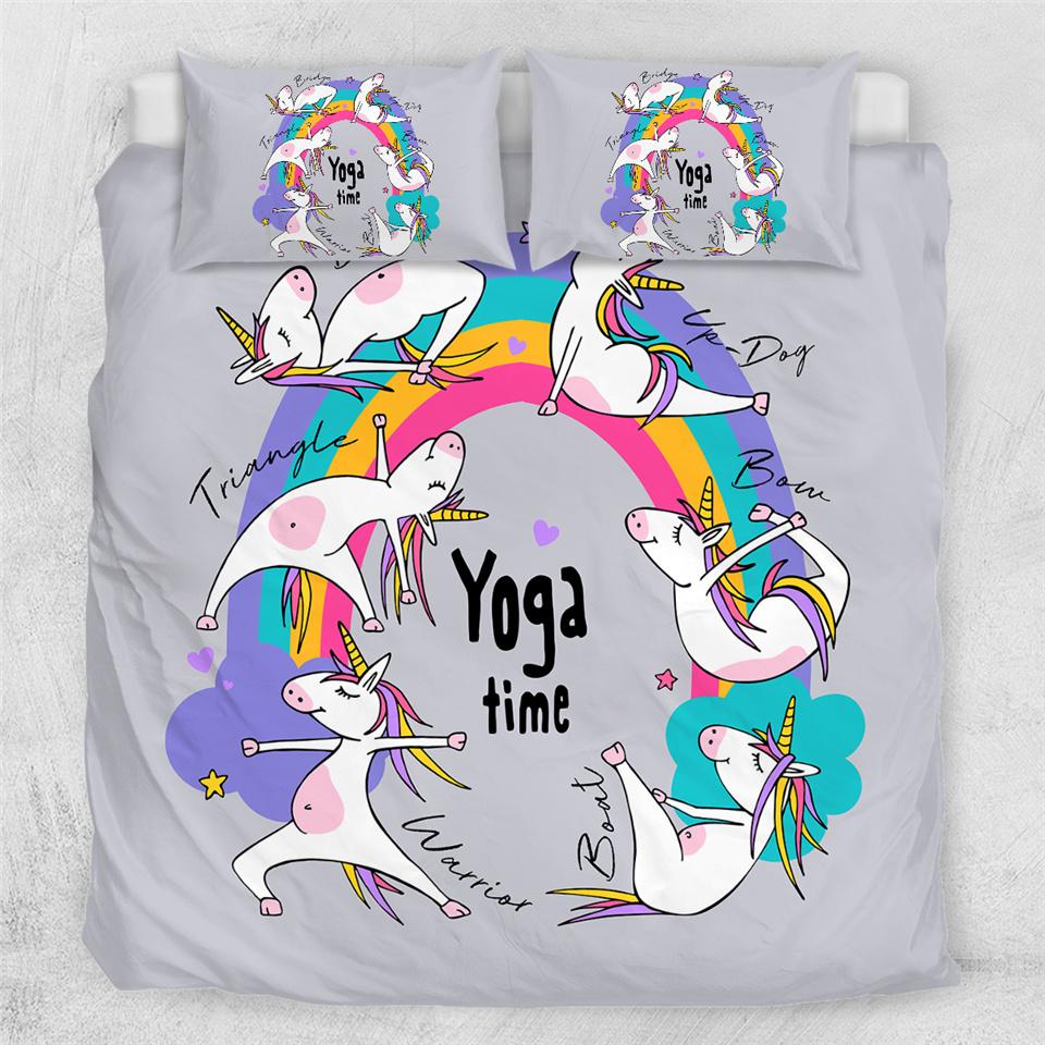 Rainbow Yoga Time Quilt Cover 3Pcs Set Bedroom Dcor Littles