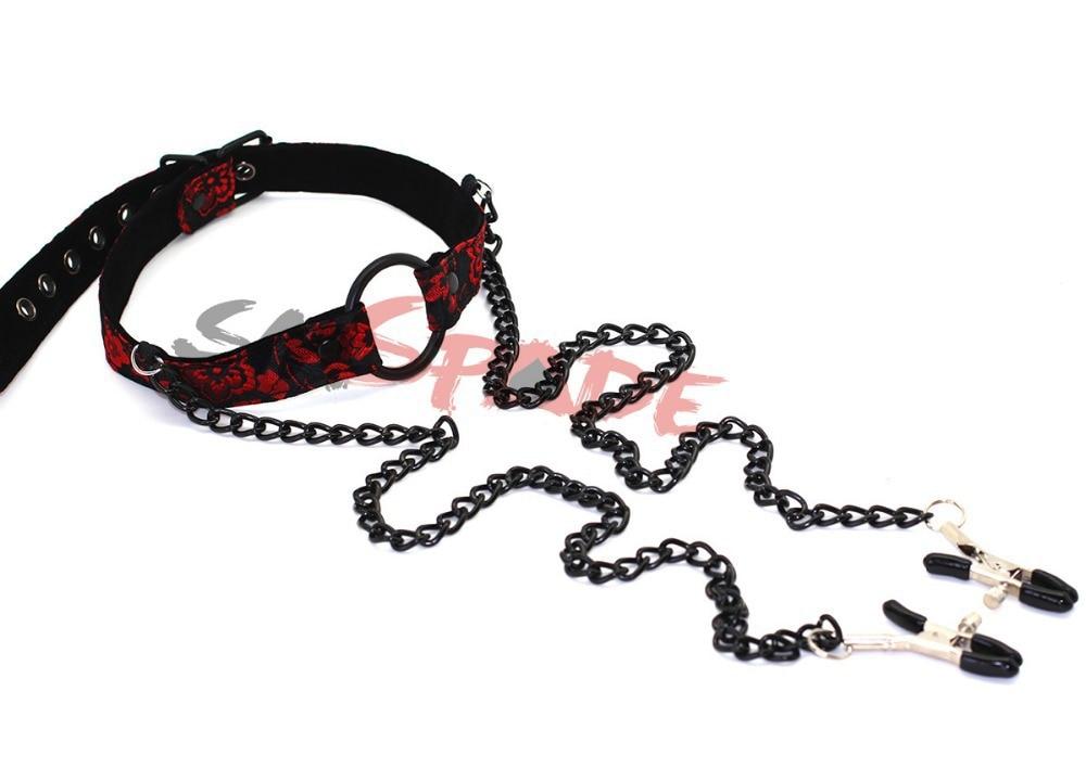 Floral Cloth Metal Ring Gag Nipple Clamps Black Chain Bdsm Bondage Restraints