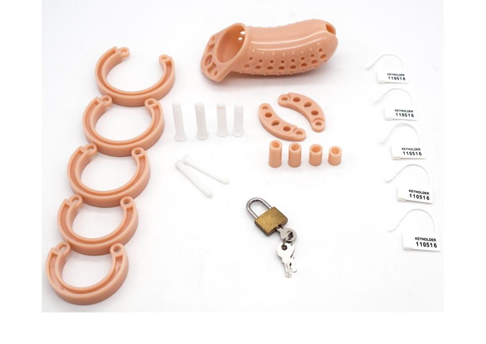 Plastic Male Chastity Device Breathable Locking Cock Cage Penis Ring Men
