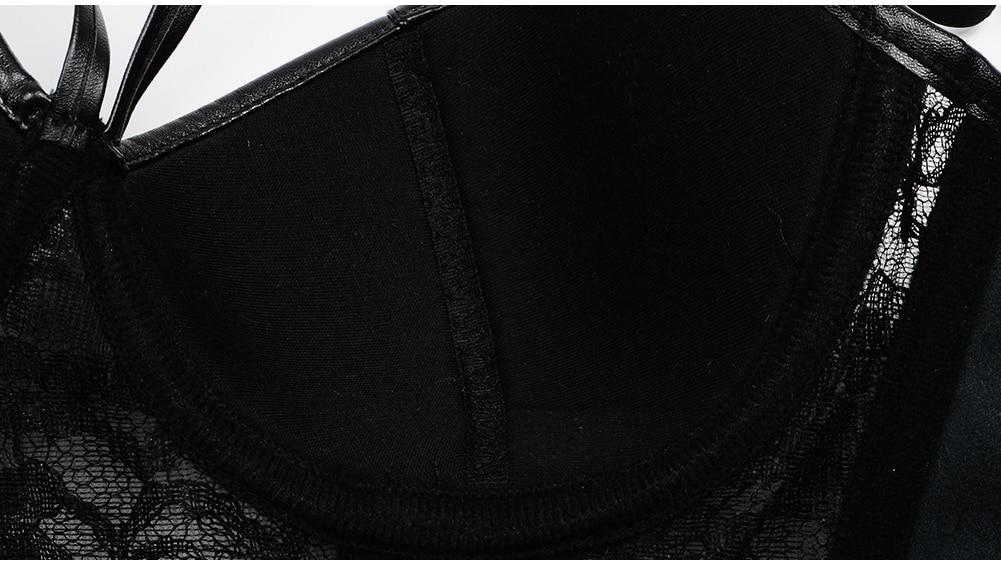 Black Leather And Lace Bustier Over Slimming Lingerie Bdsm Fetish Clothing