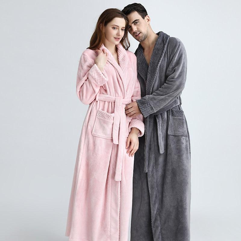 1 Sets of Hod Health & Home 1 Sets Of Long Warm Coral Fleece Plush Soft Winter Dressing Gown Men Women
