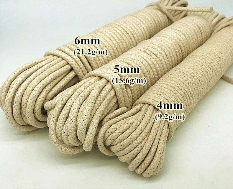 Braided Waxed Cotton 4 / 5 6 8Mm Strong Shibari Bondage Rope Bdsm