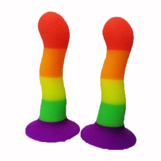 Rainbow Silicone Dildo Curved Suction Cup Base Dong Anal Plug