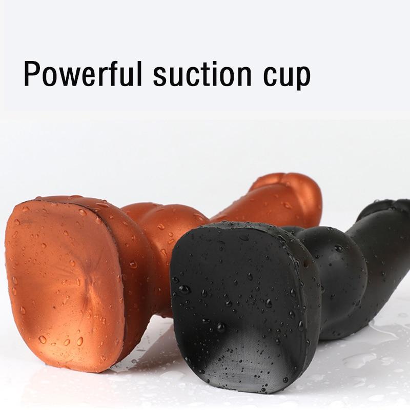 Soft Huge Realistic Dildo Silicone Cock And Balls Dong Gold Black Penis