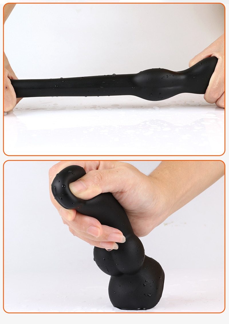 Soft Huge Realistic Dildo Silicone Cock And Balls Dong Gold Black Penis