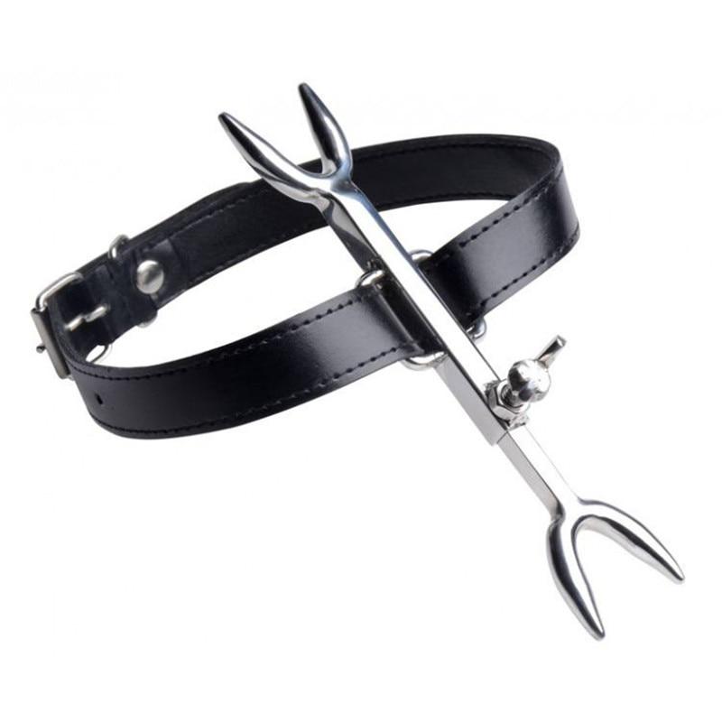 Bdsm Stainless Steel Punishment Posture Collar Leather Fork Bondage Restraints