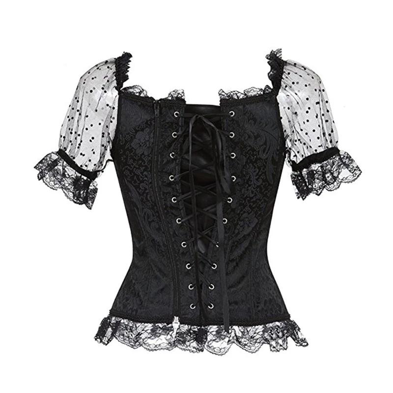 Sexy Pink Lace Short Sleeve Corset Top Style Corselet