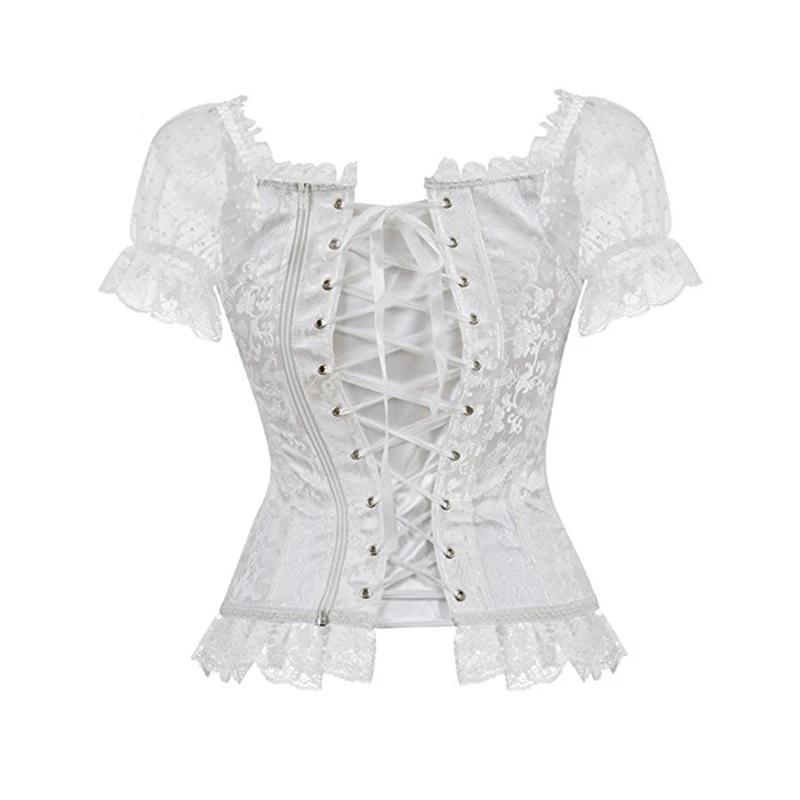 Sexy Pink Lace Short Sleeve Corset Top Style Corselet