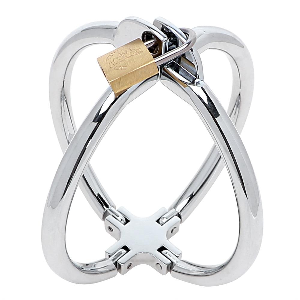 Stainless Steel Cross Wrist Handcuffs Lockable Restraints Bondage Bdsm