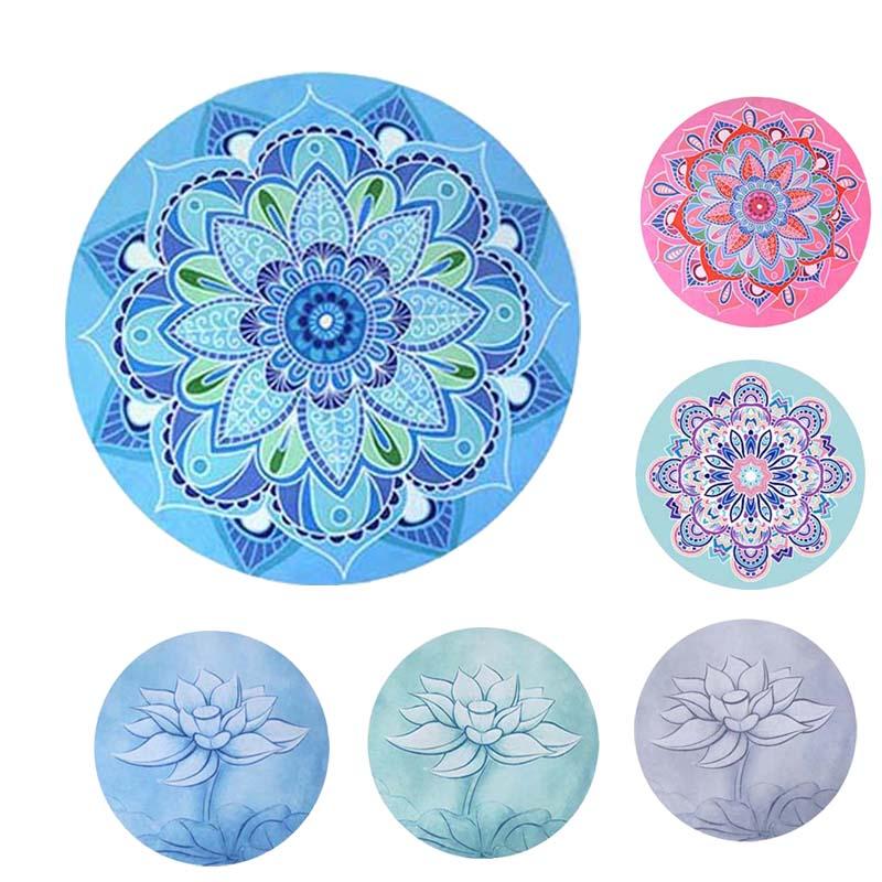 Round Meditation Yoga Mat Printed Foldable Pilates With Storage Bag