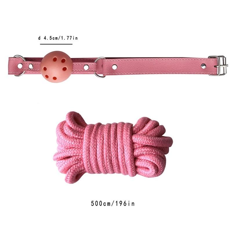 Black Pink Bondage Kit Handcuffs Leash Whip Gag Nipple Clamps Bdsm Set