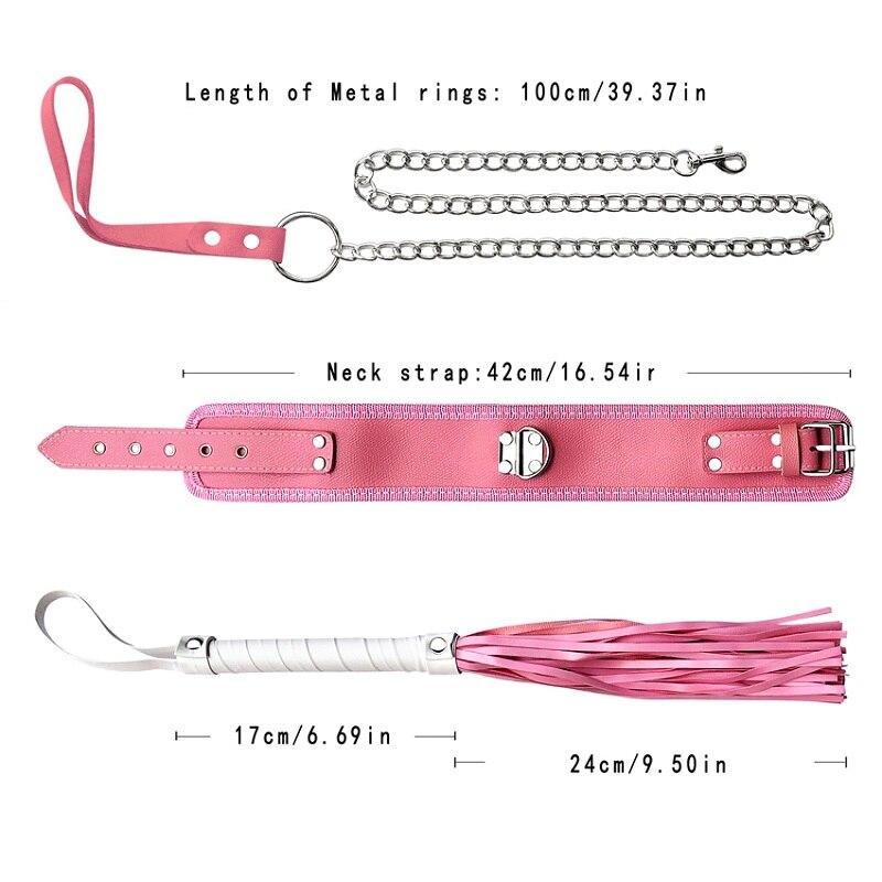 Black Pink Bondage Kit Handcuffs Leash Whip Gag Nipple Clamps Bdsm Set